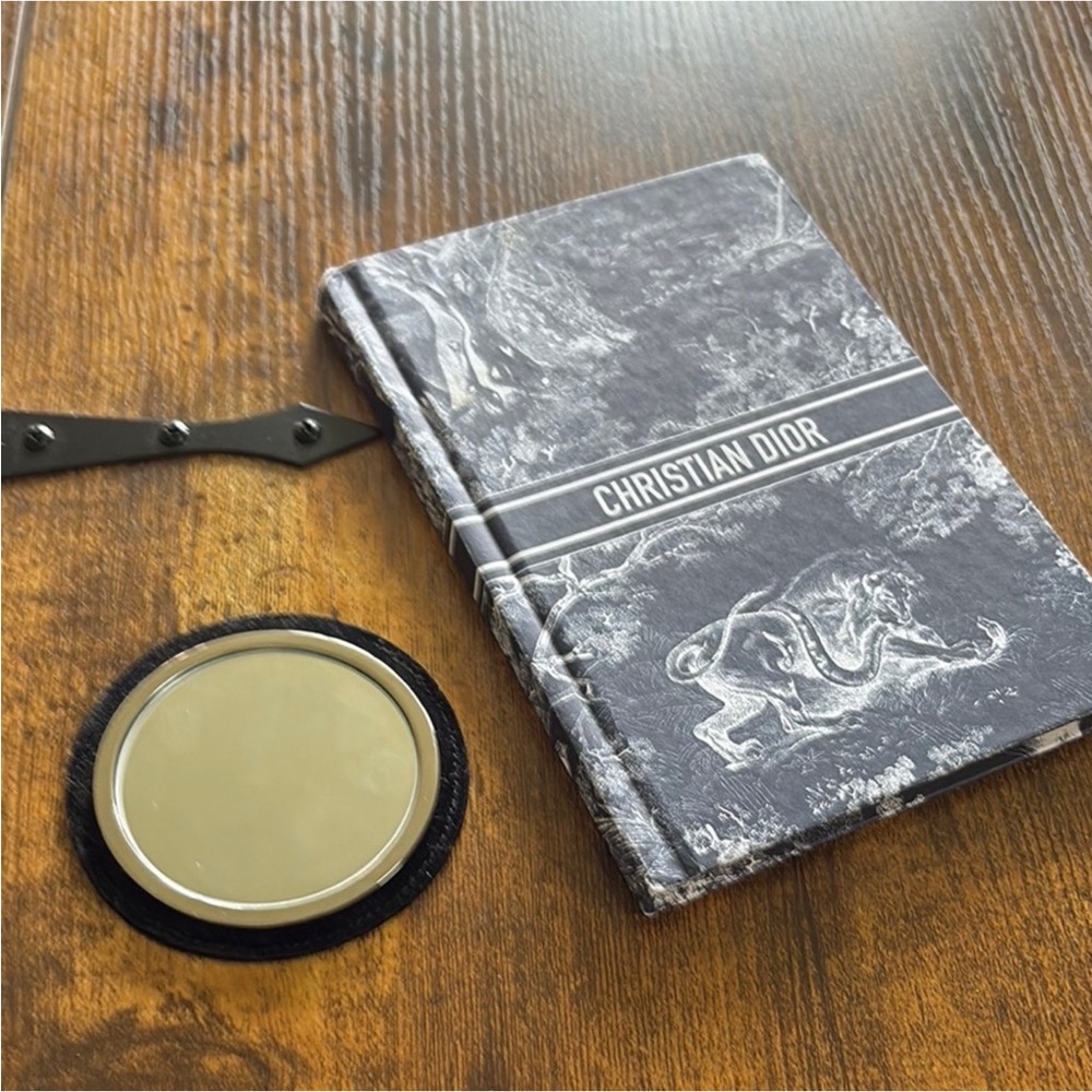 Christian Dior Toile De Jouy Notebook & Silver Tone VIP Star Compact Mirror Set